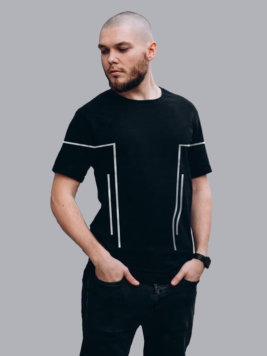 JOVEN Men Black Printed Pure Cotton Oversize Tshirt