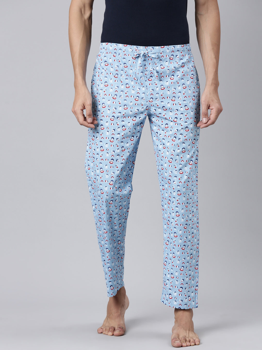 JOVEN Men Blue Printed Pyjama