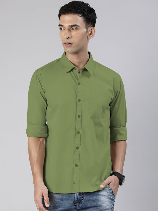 Men's Green Solid Full Sleeve Slim Fit Casual Shirt