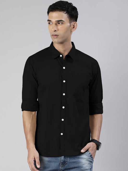 Men's Black Solid Full Sleeve Slim Fit Casual Shirt