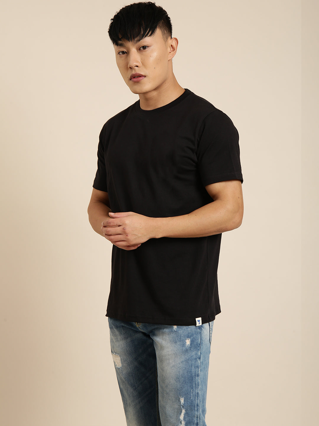 JOVEN Men Black Printed Pure Cotton Oversize Tshirt