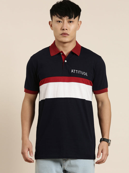 Men's Cut & Sew Colorblock Casual Polo Collar T-Shirt