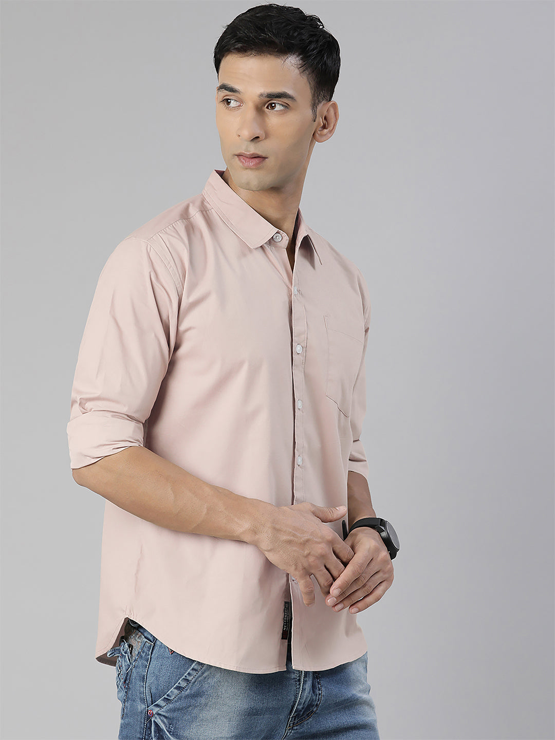 Men's Pink Solid Full Sleeve Slim Fit Casual Shirt