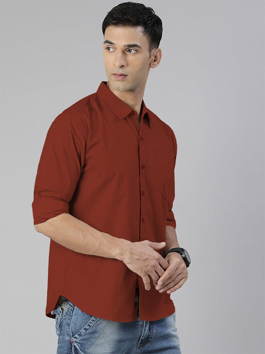 Men's Brown Solid Full Sleeve Slim Fit Casual Shirt
