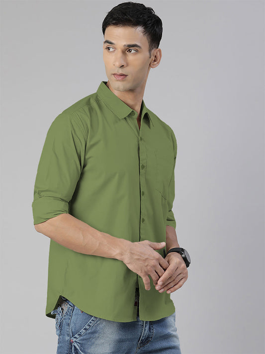 Men's Green Solid Full Sleeve Slim Fit Casual Shirt
