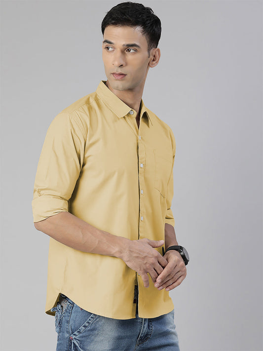 Men's Light Beige Solid Full Sleeve Slim Fit Casual Shirt