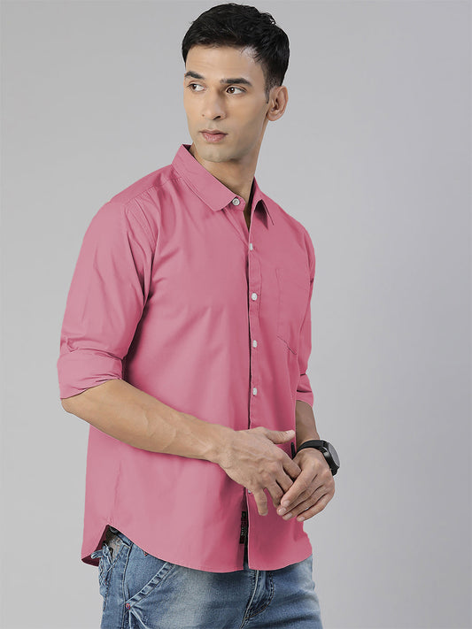 Men's Pink Solid Full Sleeve Slim Fit Casual Shirt
