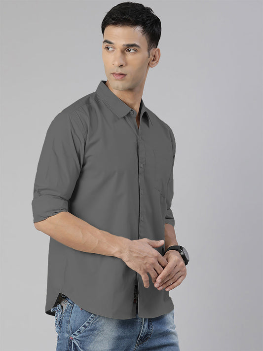 Men's Dark Grey Solid Full Sleeve Slim Fit Casual Shirt