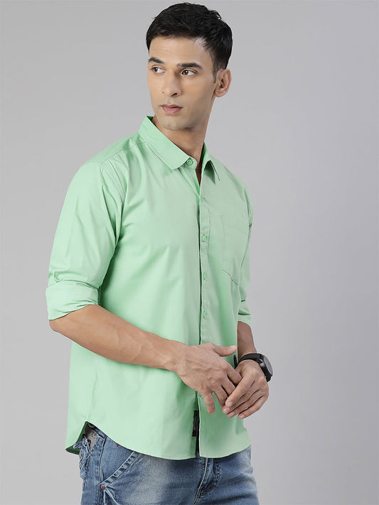 Men's Light Green Solid Full Sleeve Slim Fit Casual Shirt