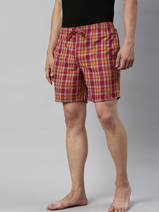 JOVEN MEN CHECKED PURE COTTON EASY SHORTS