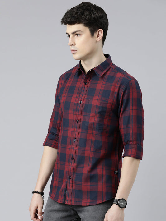 JOVEN Men Checked Pure Cotton Full Sleeve Casual Shirt