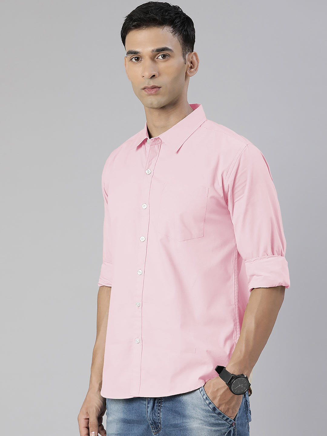 Men's Pink Solid Full Sleeve Slim Fit Casual Shirt