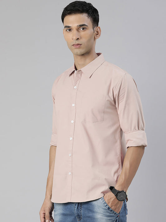 Men's Pink Solid Full Sleeve Slim Fit Casual Shirt