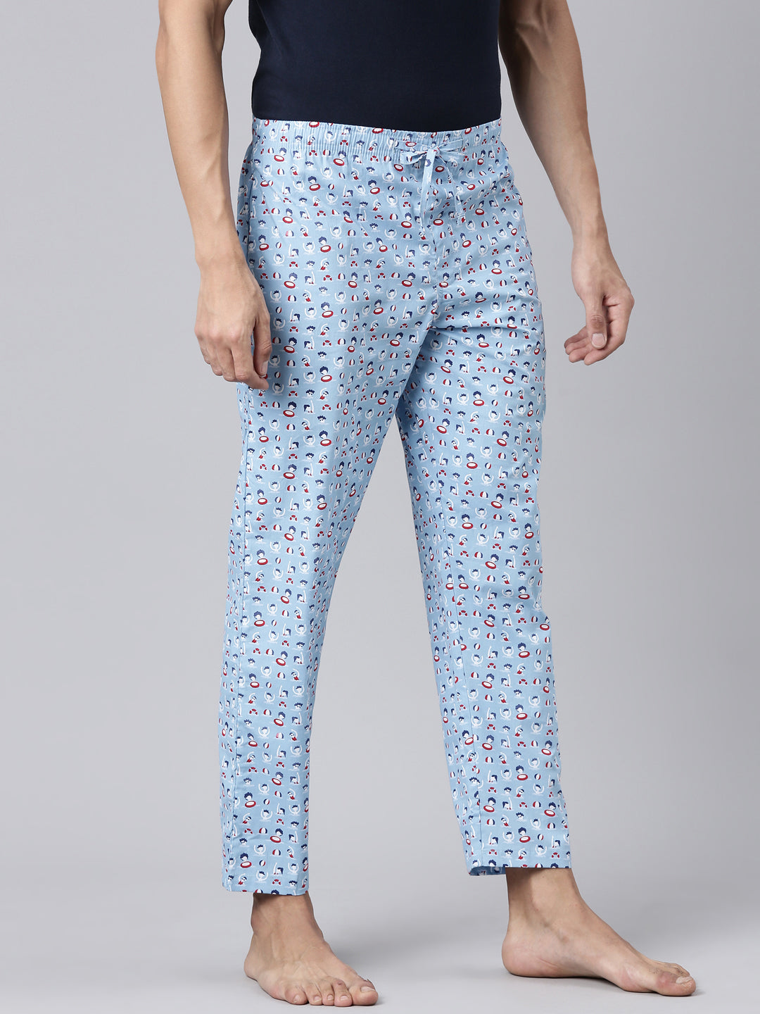 JOVEN Men Blue Printed Pyjama