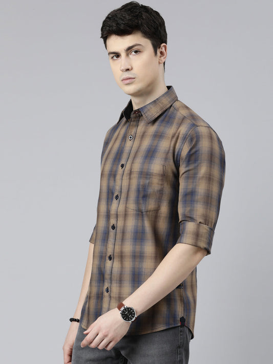 JOVEN Men Checked Pure Cotton Full Sleeve Casual Shirt