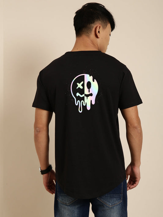 JOVEN Men Black Printed Pure Cotton Oversize Tshirt