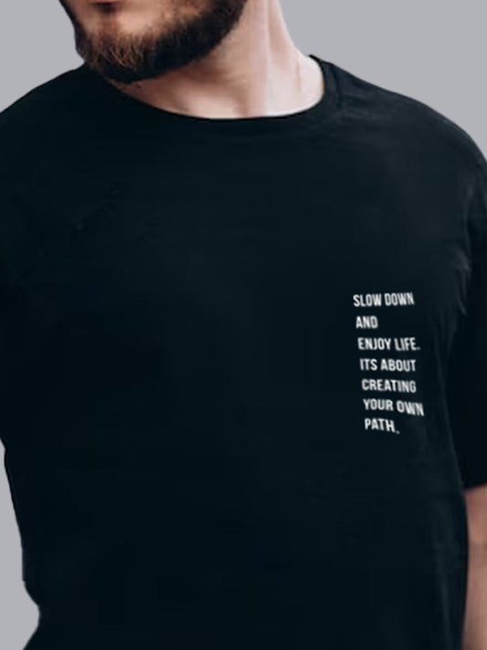 JOVEN Men Black Printed Pure Cotton Oversize Tshirt