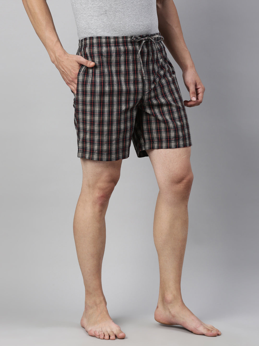 JOVEN MEN CHECKED PURE COTTON EASY SHORTS