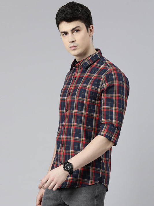 JOVEN Men Checked Pure Cotton Full Sleeve Casual Shirt