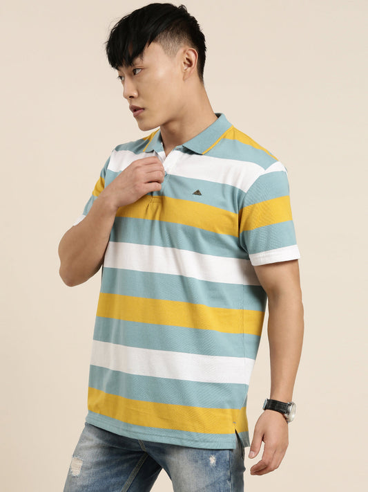 Men's Casual Multicolor Striped Polo Collar T-Shirt