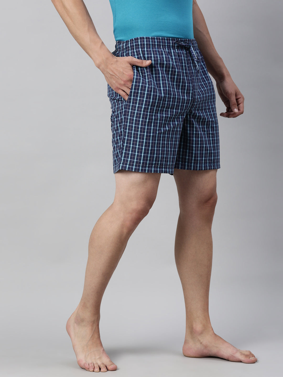 JOVEN MEN CHECKED PURE COTTON EASY SHORTS