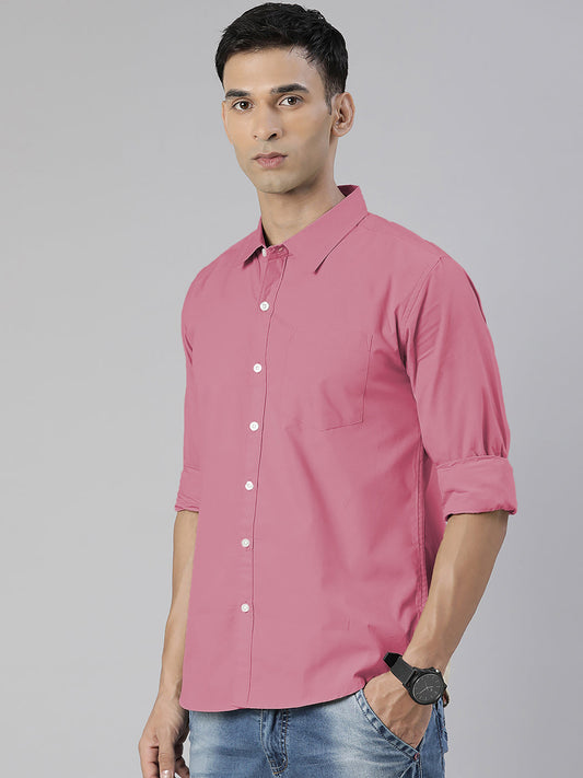 Men's Pink Solid Full Sleeve Slim Fit Casual Shirt