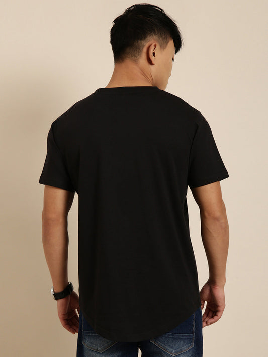 JOVEN Men Black Printed Pure Cotton Oversize Tshirt