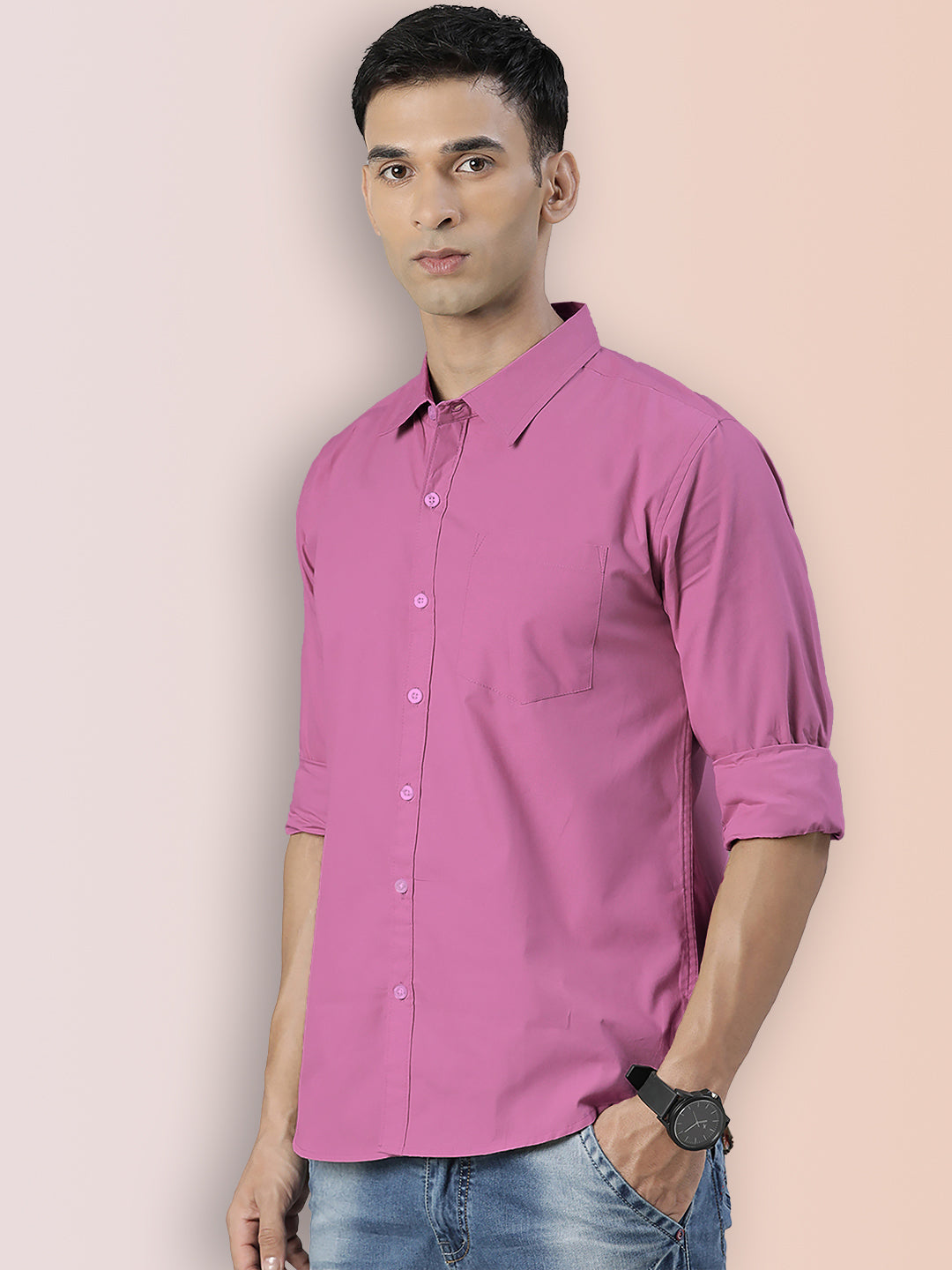 Broon Mens Slim Fit Premium Cotton Solid Shirt