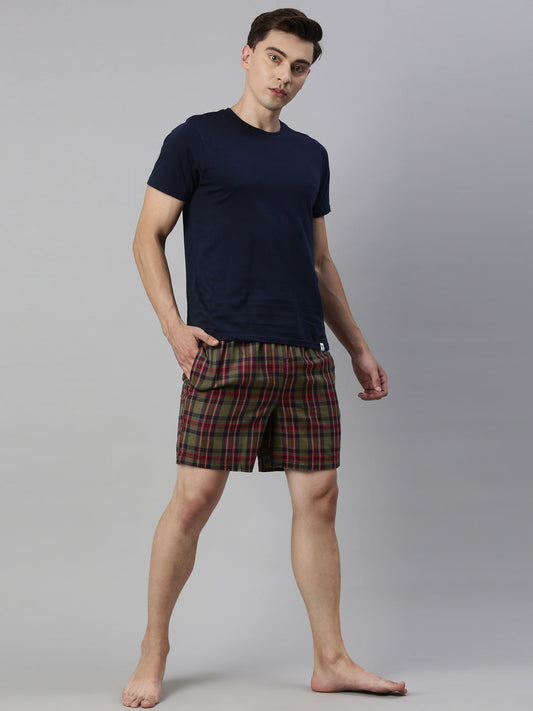 JOVEN MEN CHECKED PURE COTTON EASY SHORTS