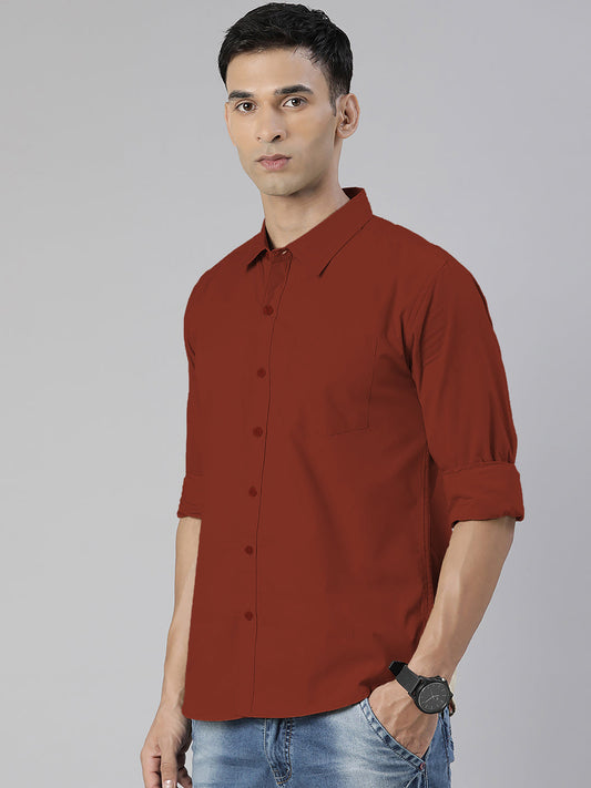 Men's Brown Solid Full Sleeve Slim Fit Casual Shirt