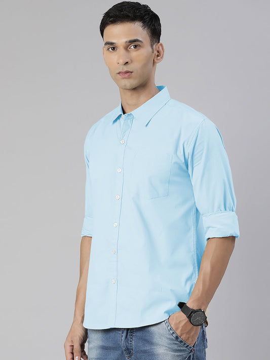 Men's Light Blue Solid Full Sleeve Slim Fit Casual Shirt