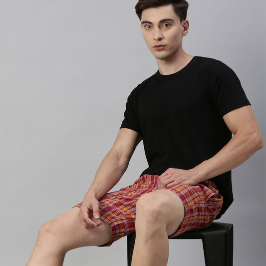 JOVEN MEN CHECKED PURE COTTON EASY SHORTS