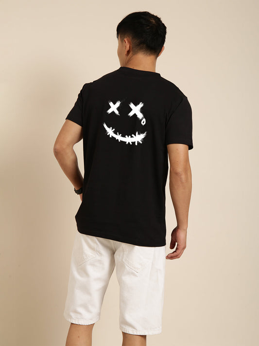 JOVEN Men Black Printed Pure Cotton Oversize Tshirt