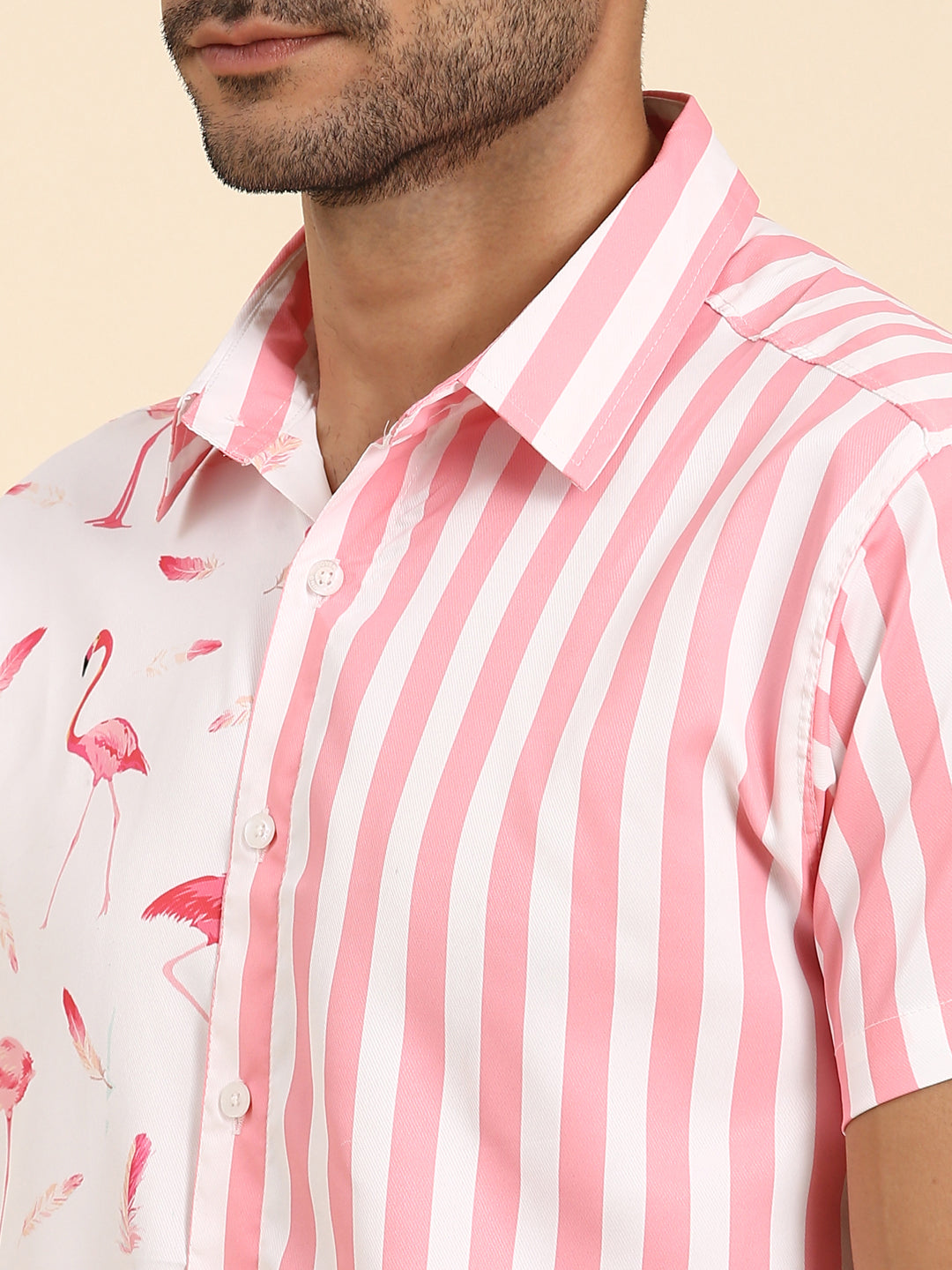 Joven Men's Pink And White Printed Co-Ords Set
