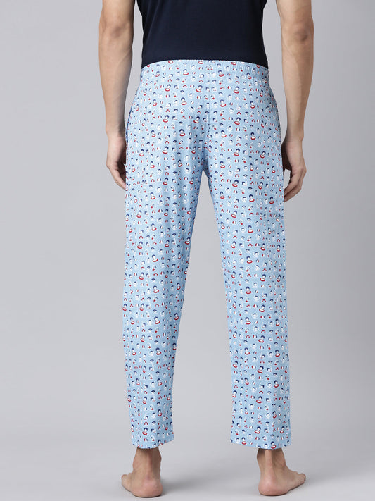 JOVEN Men Blue Printed Pyjama