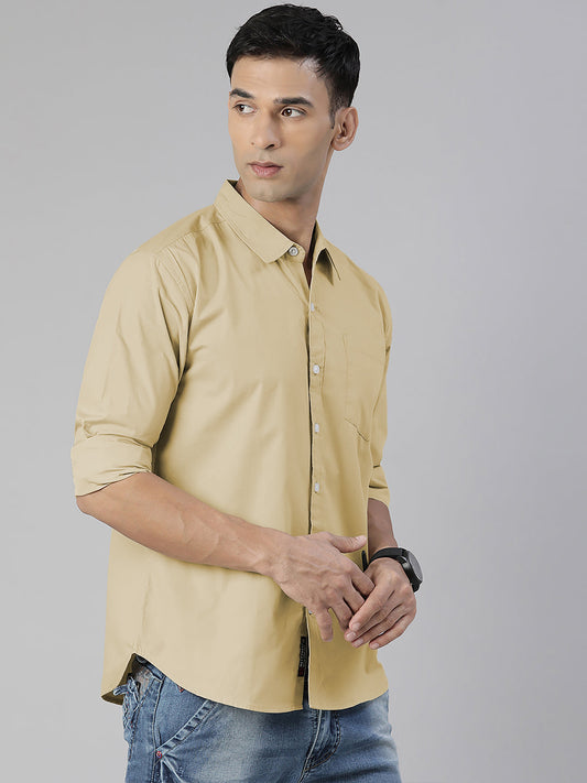 Men's Beige Solid Full Sleeve Slim Fit Casual Shirt
