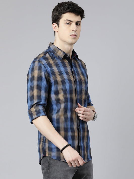 JOVEN Men Checked Pure Cotton Full Sleeve Casual Shirt