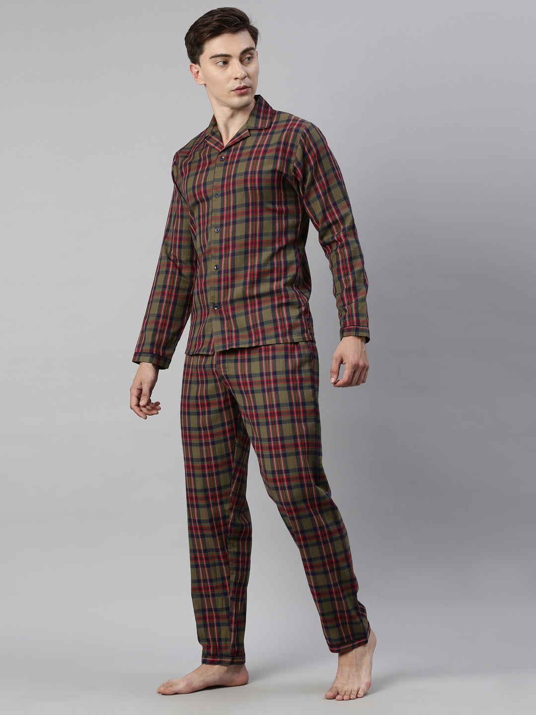 JOVEN MEN CHECKED PURE COTTON SLEEPSUIT