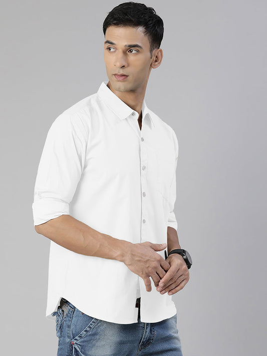 Men's White Solid Full Sleeve Slim Fit Casual Shirt