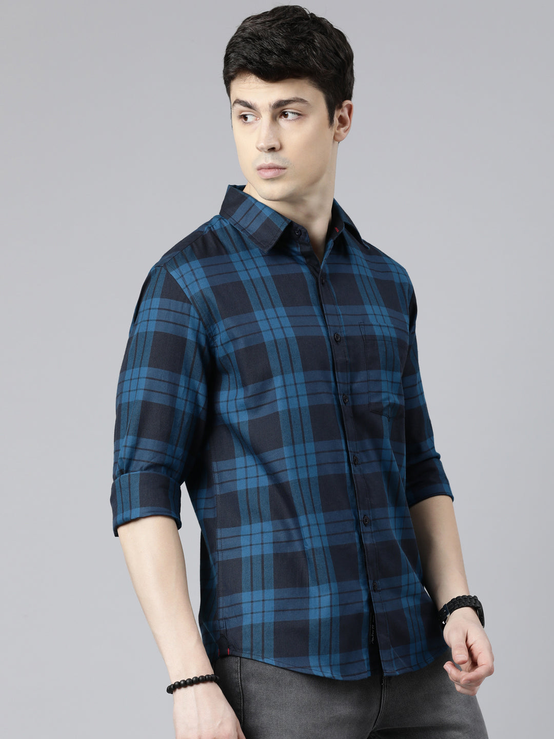 JOVEN Men Checked Pure Cotton Full Sleeve Casual Shirt