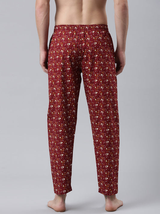 JOVEN Men Wine Printed Pyjama