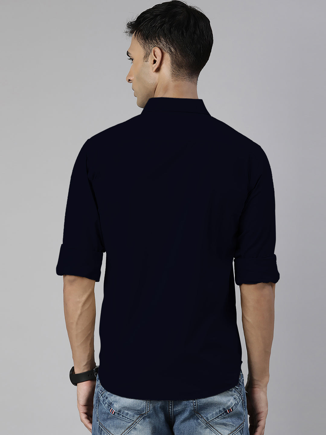 Men's Navy Blue Solid Full Sleeve Slim Fit Casual Shirt