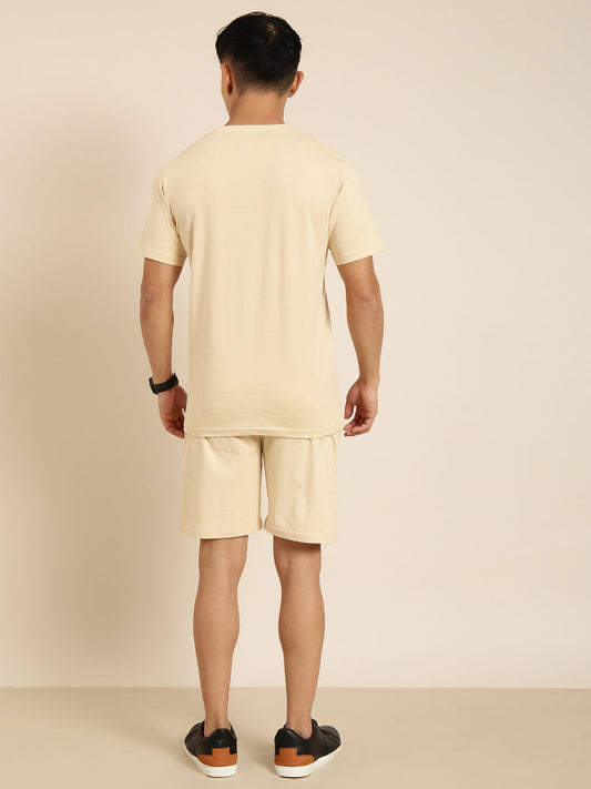 JOVEN Men Beige Printed Co-Ords Set