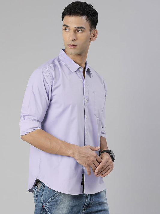 Men's Lavender Solid Full Sleeve Slim Fit Casual Shirt