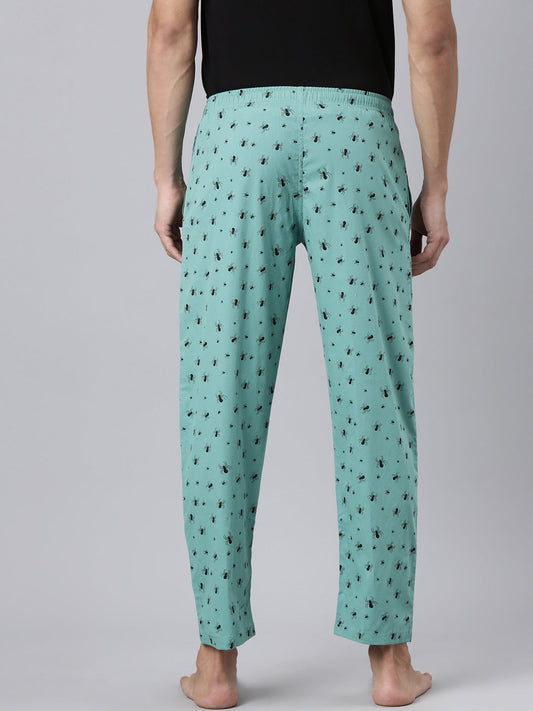 JOVEN Men Mint Green Printed Pyjama