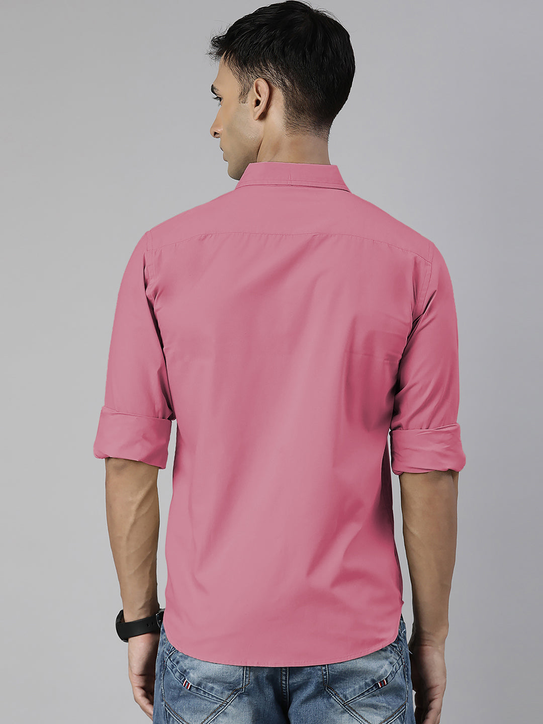 Men's Pink Solid Full Sleeve Slim Fit Casual Shirt