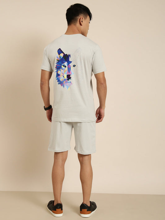 JOVEN Men Grey Printed Co-Ords Set