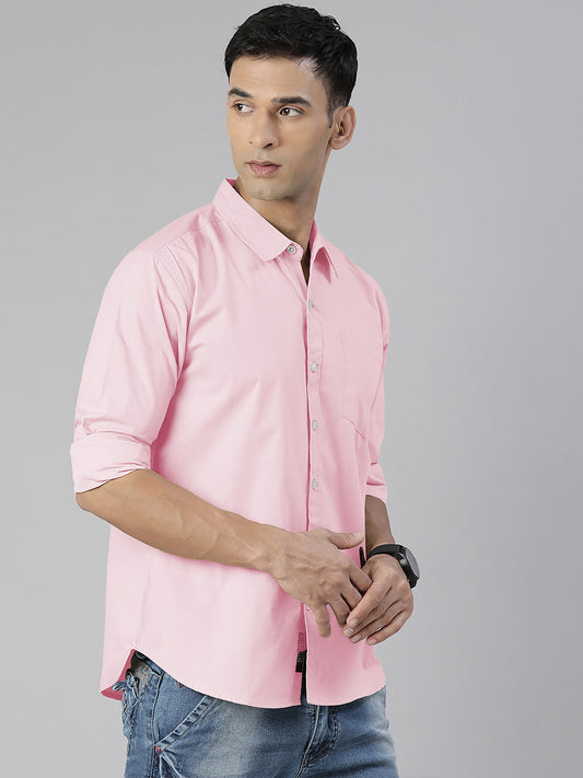 Men's Pink Solid Full Sleeve Slim Fit Casual Shirt