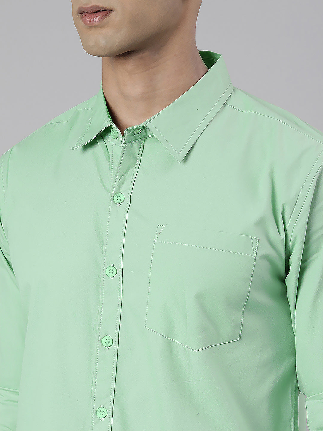 Men's Light Green Solid Full Sleeve Slim Fit Casual Shirt