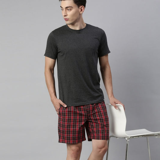 JOVEN MEN CHECKED PURE COTTON EASY SHORTS